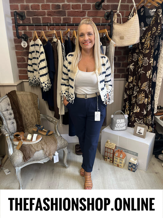 Rose navy and cream knitted cardigan 8-12