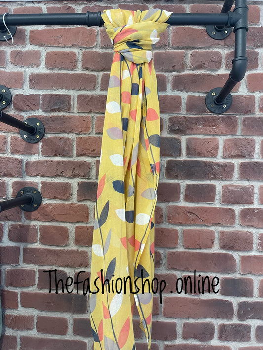 Red Cuckoo yellow vine leaves scarf