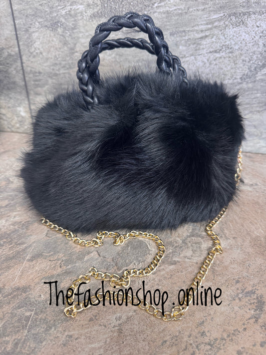 Kelsey Faux Fur Shoulder Bag Black