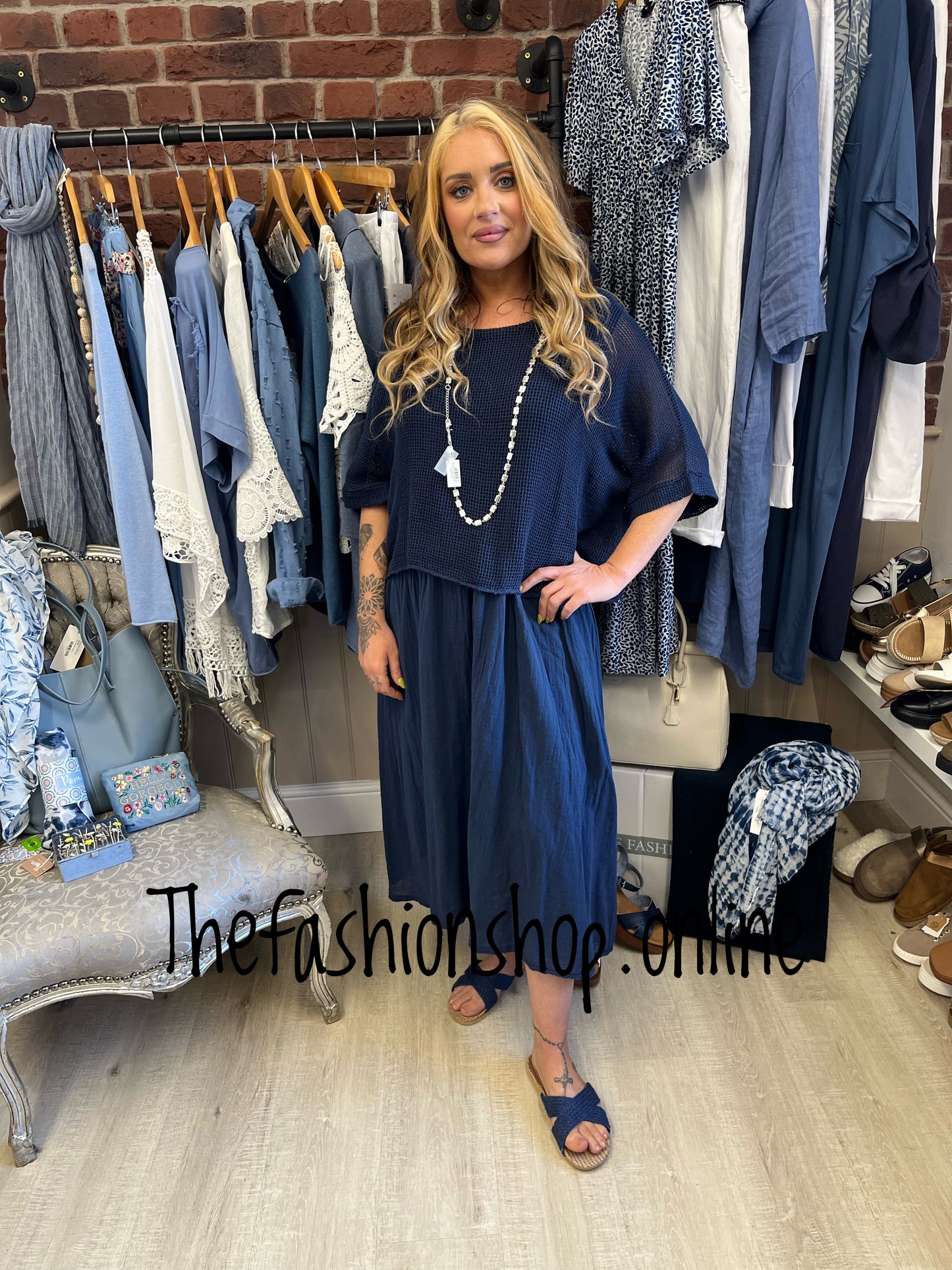 Leah navy dress with mesh overlay 8-18