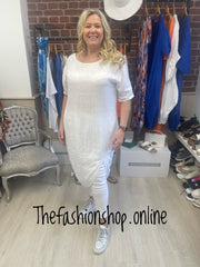 White linen tulip hem dress 12-16