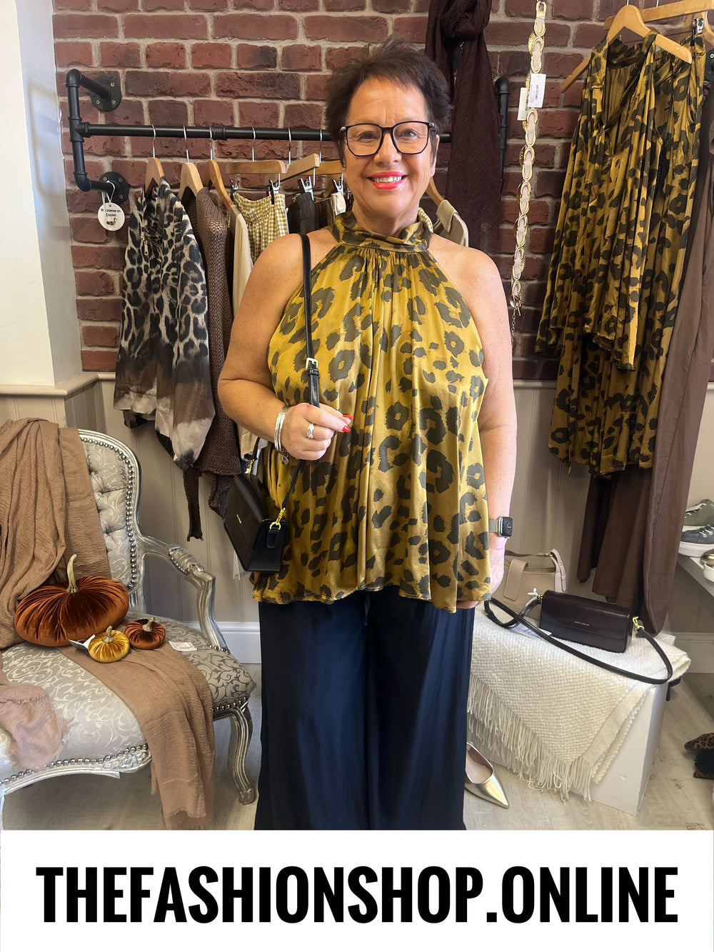 Esme gold and black leopard print halter neck top 10-18