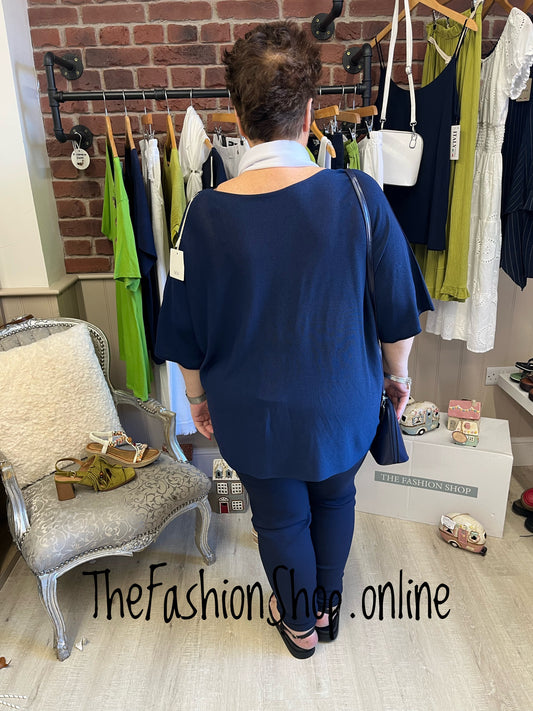 Abigail navy blue round neck top 16-24