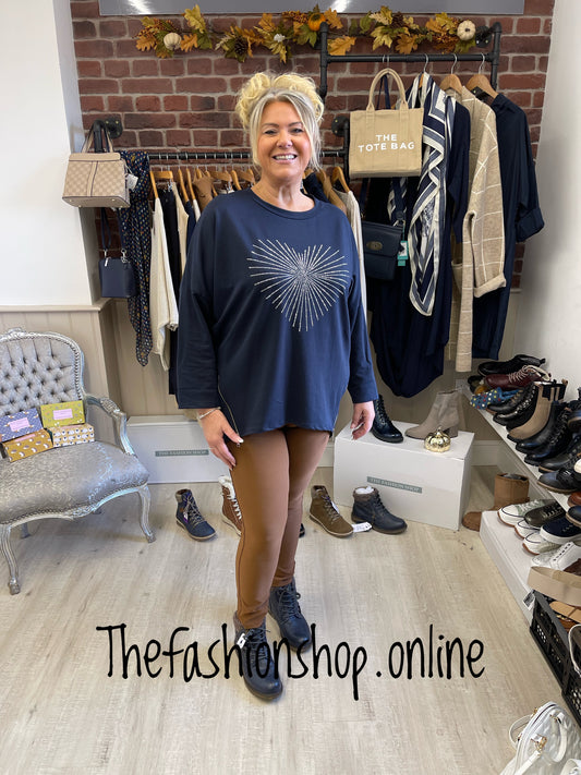 Navy embellished heart top 12-18