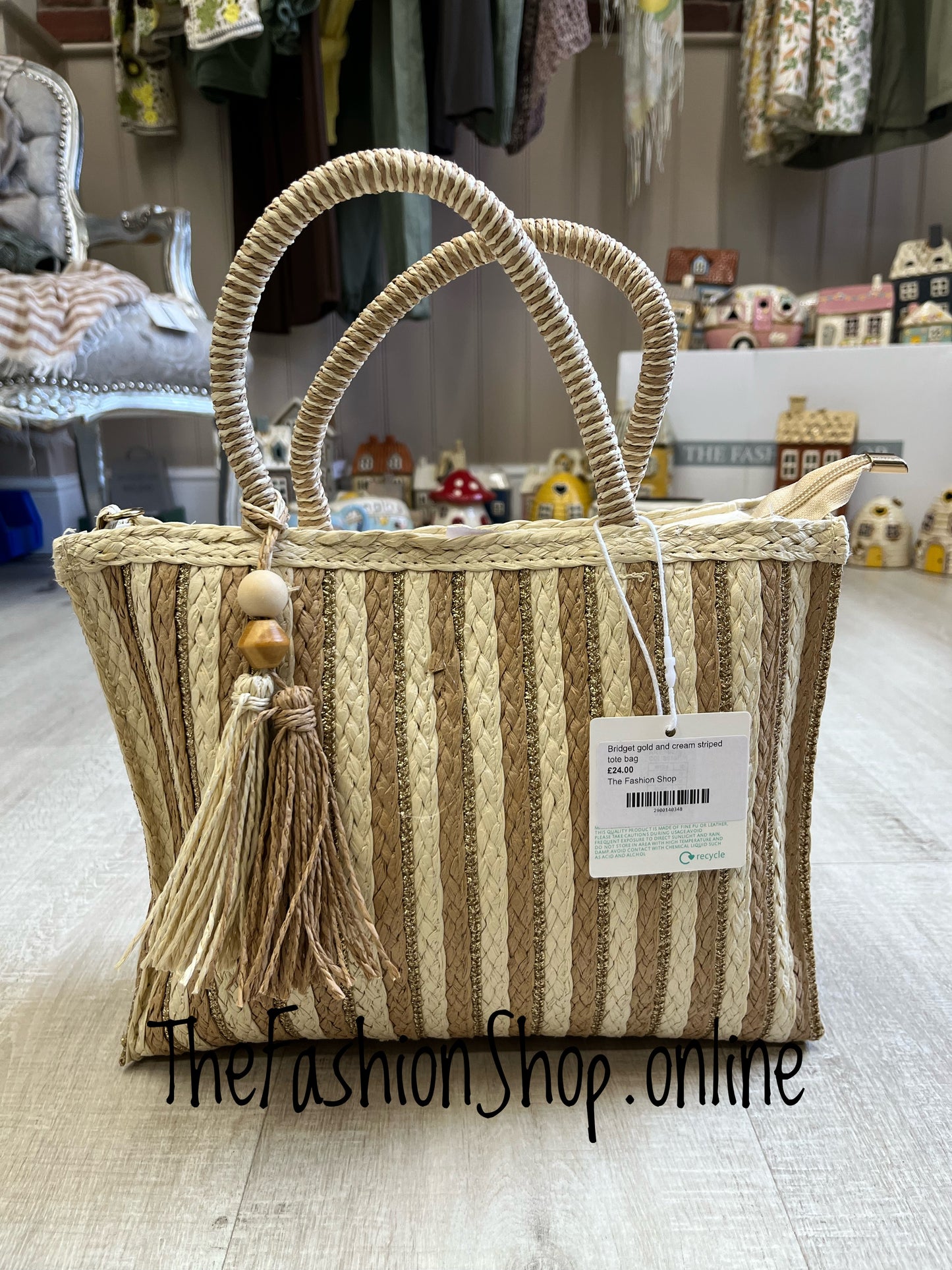 Bridget gold and cream striped tote bag