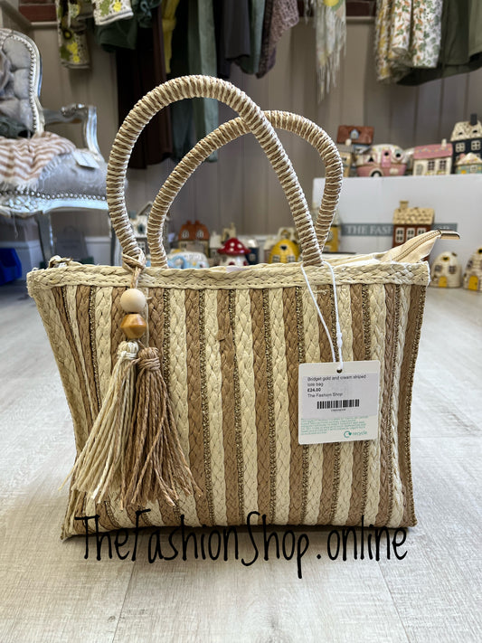 Bridget gold and cream striped tote bag