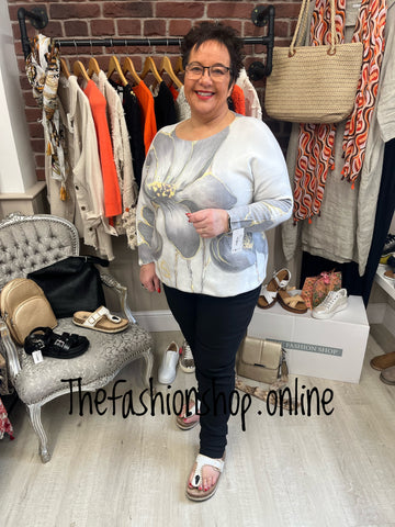 Tia grey large flower jumper 14-22