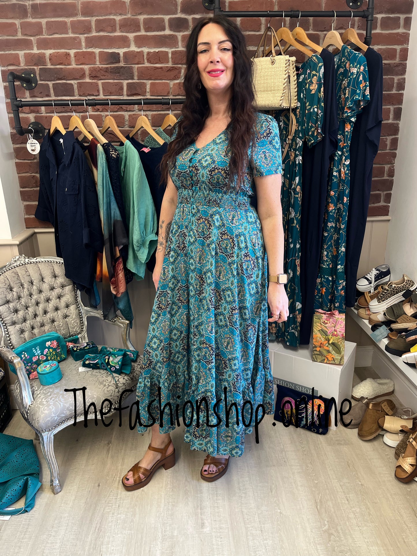 Stella Morgan teal patterned dress sizes 12-18