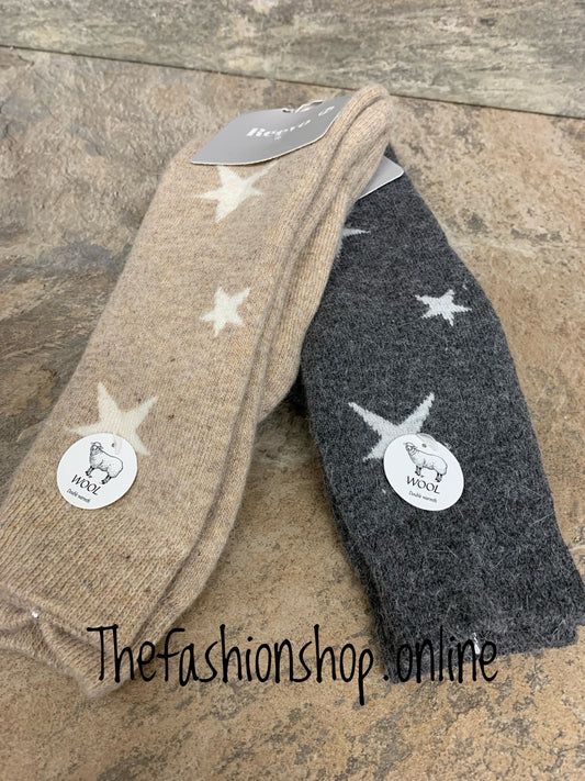 Wool mix large star socks sizes 3-7