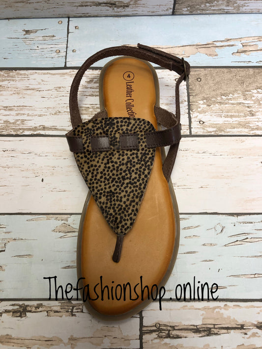 Brown leather cheetah print sandal 3-8