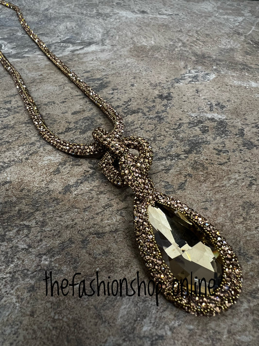 Long gold sparkle pendant necklace