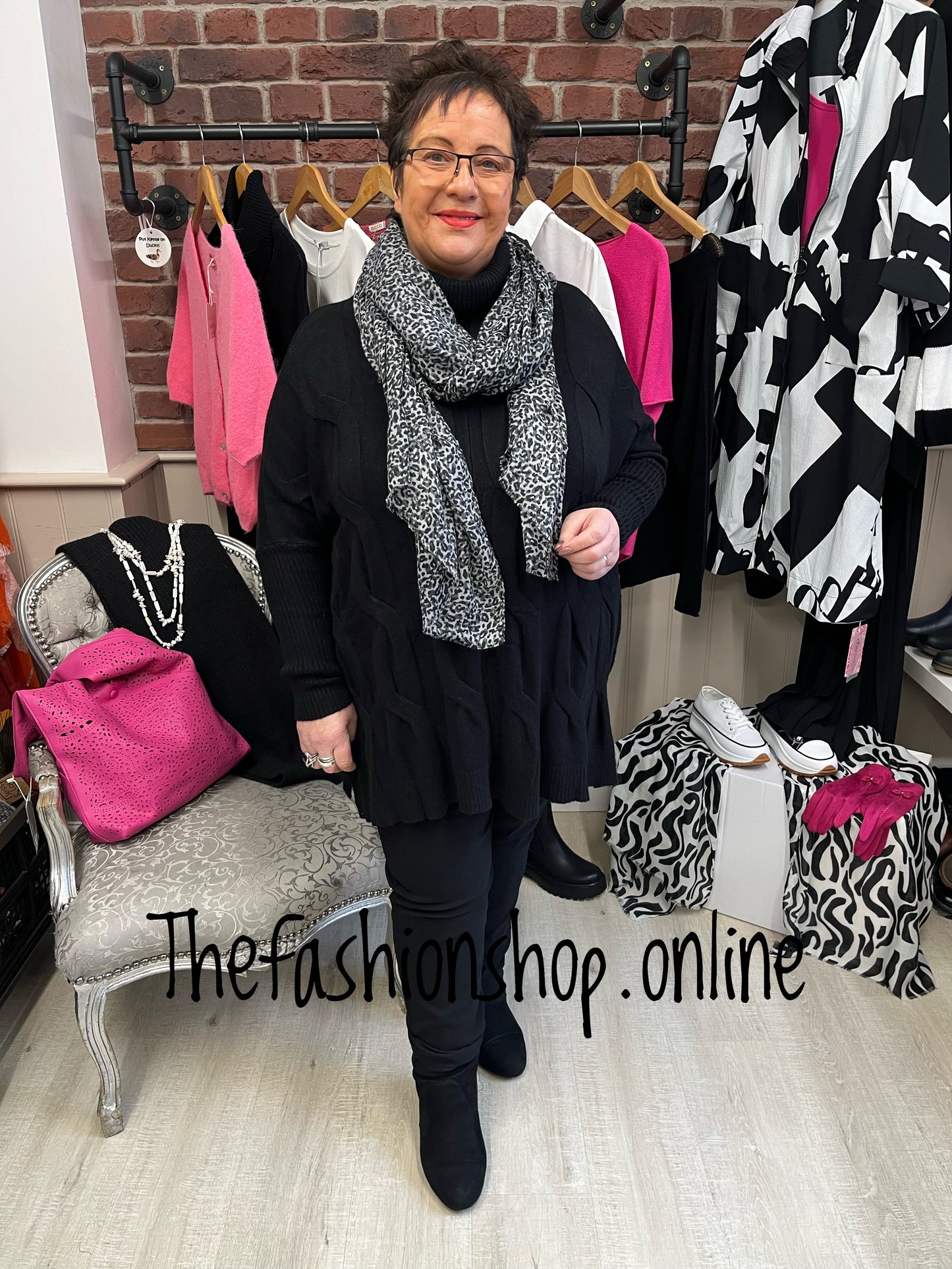 Amelia Black cable knit polo jumper 12-22