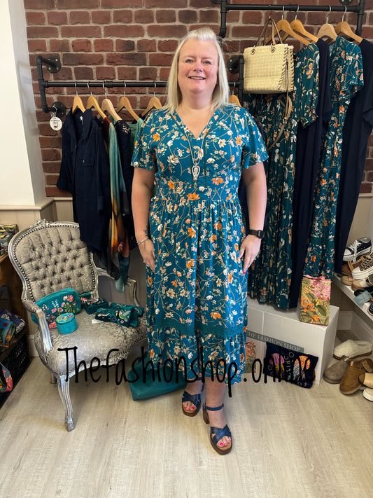 Stella Morgan teal floral print dress sizes 12-20