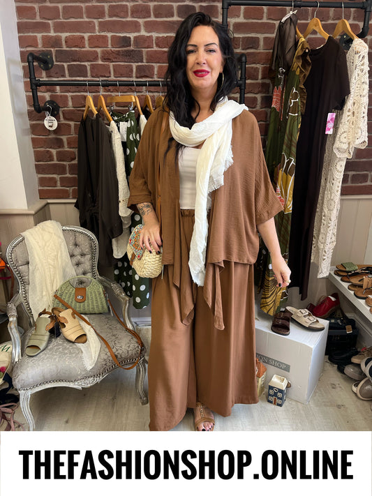 Verity cinnamon tie front shrug 12-22