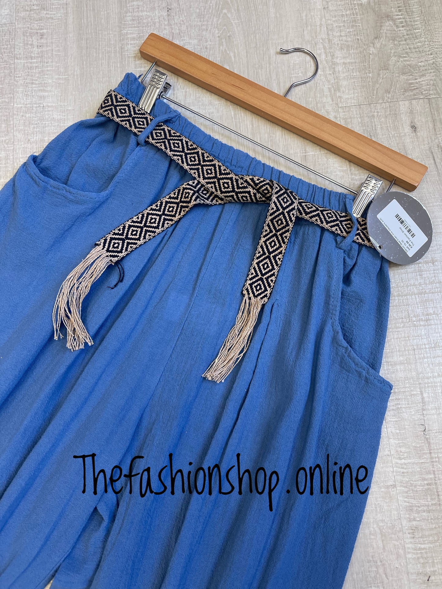 Denim blue linen mix trousers with belt 10-16