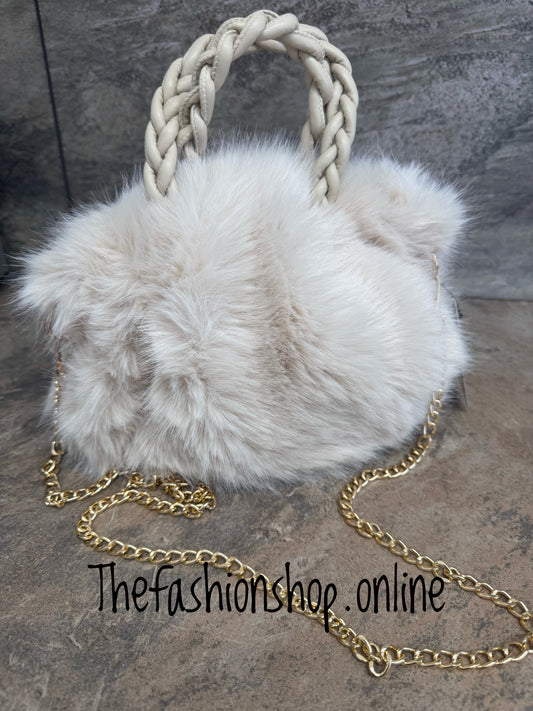 Kelsey Faux Fur Shoulder Bag Beige