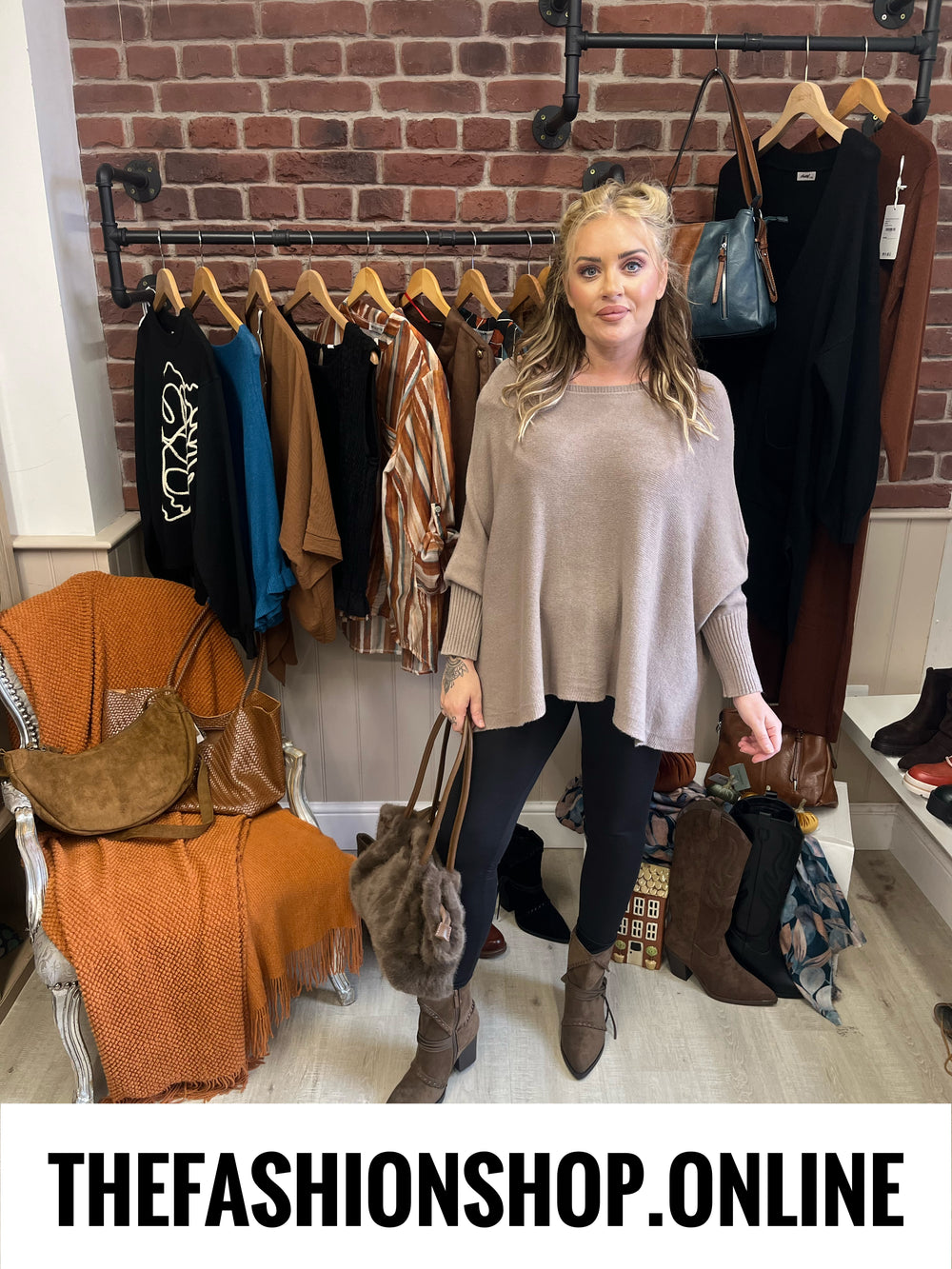 Grace mocha ribbed sleeve jumper 10-22