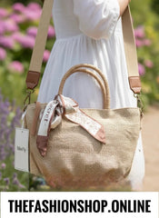 Lucy dark beige woven handle bag