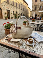 Lucy Beige woven handle bag