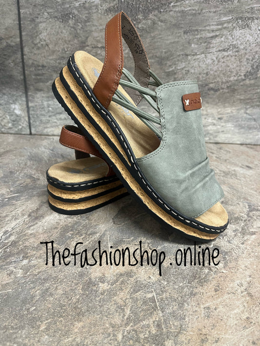 Rieker green wedge sandal sizes 4-8 (37-42)