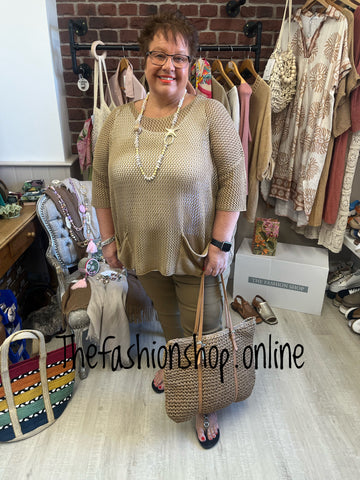 Saloos camel crochet summer jumper sizes 12-18