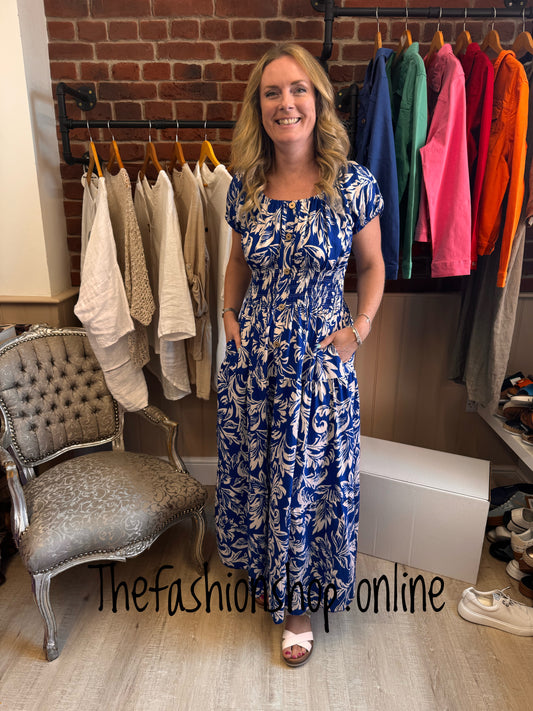 Lillie royal blue and white floral gypsy maxi dress 8-18