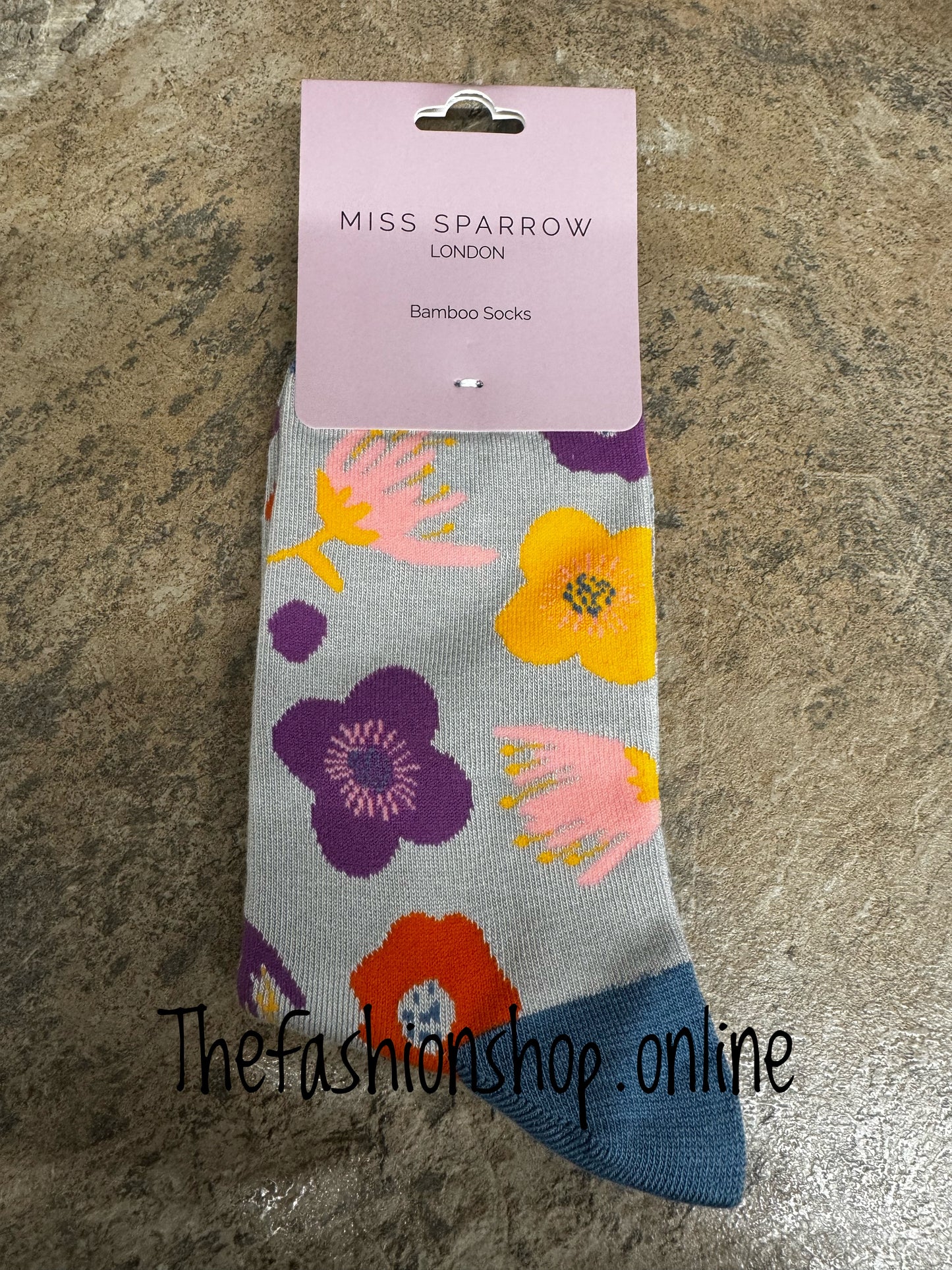Miss Sparrow Silver Modern Floral Bamboo socks 3-7