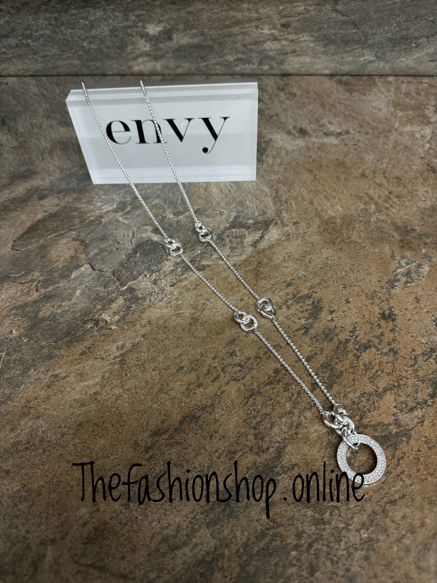 Envy long linked circle silver necklace