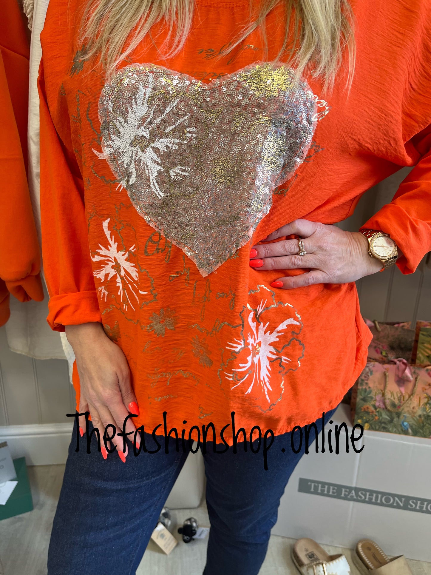Andrea orange sequin heart top 12-18