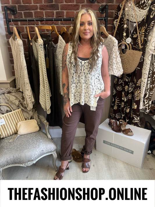 Heidi beige crochet knitted vest 8-14