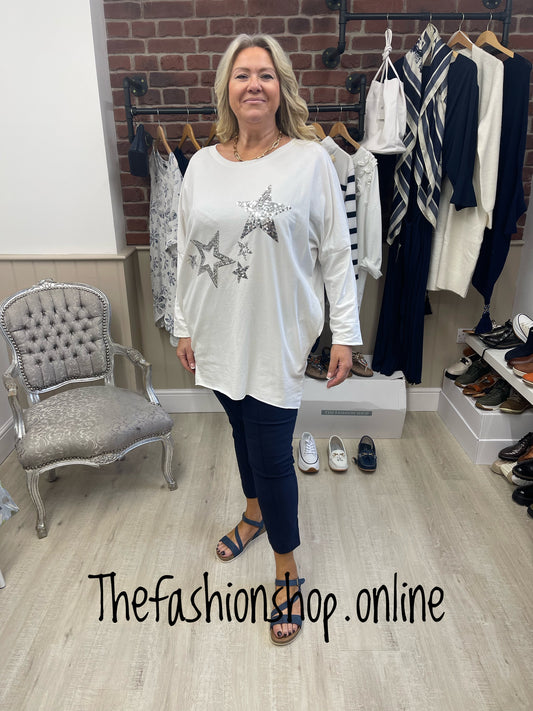 White multi star dipped hem sweatshirt 12-18