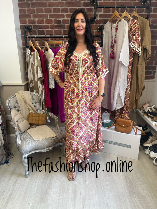 Baroque print tassel maxi dress sizes 12-18