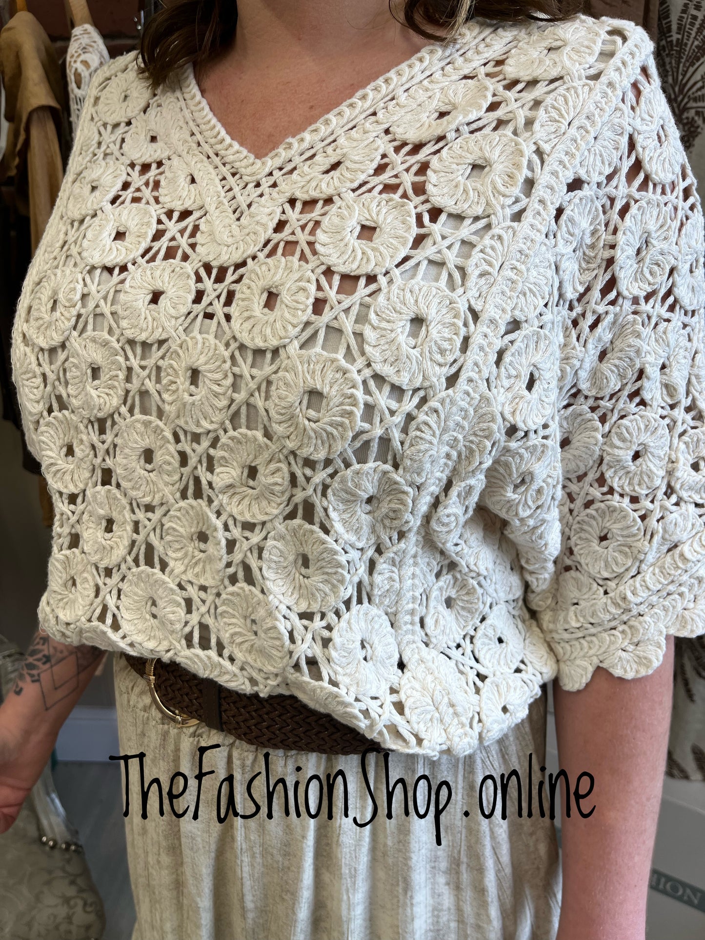 Ella beige crochet layering top 8-12