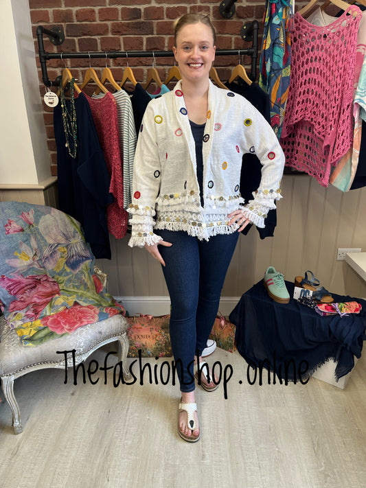 White boho jacket with coin detail 12-18