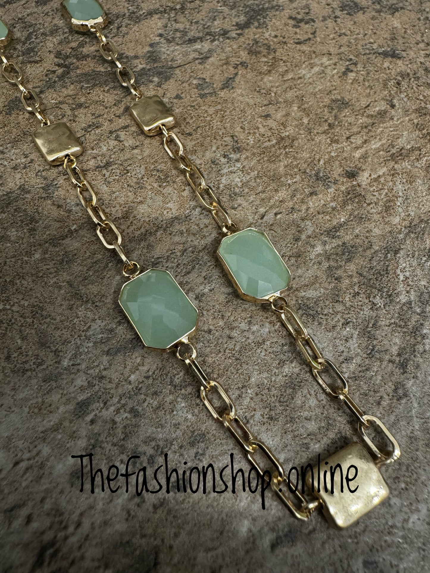 Envy gold squares with green stones necklace