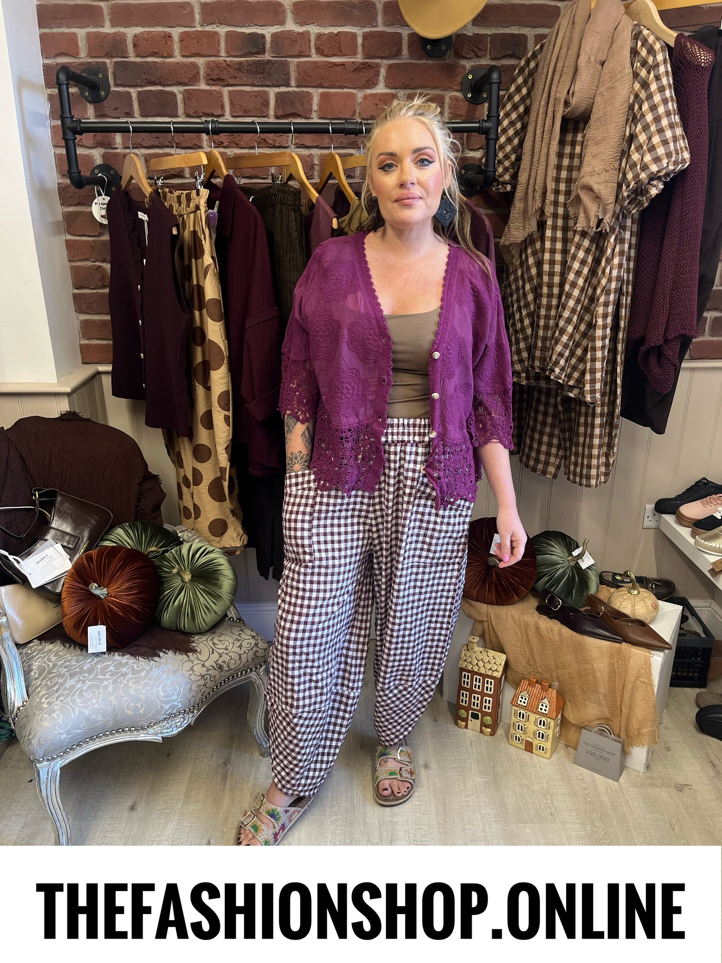 Sally mulberry gingham tulip hem trousers 8-16