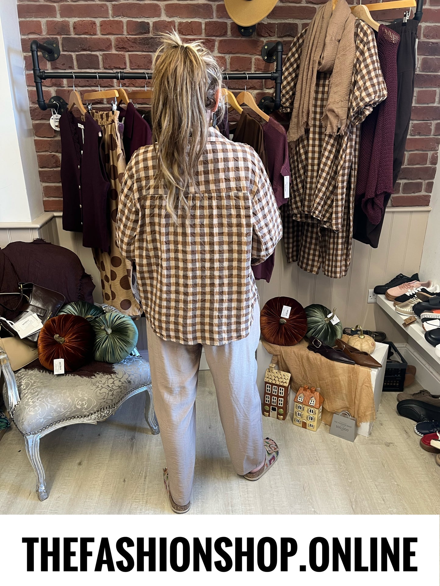 Abigail brown and mocha gingham blouse 12-18