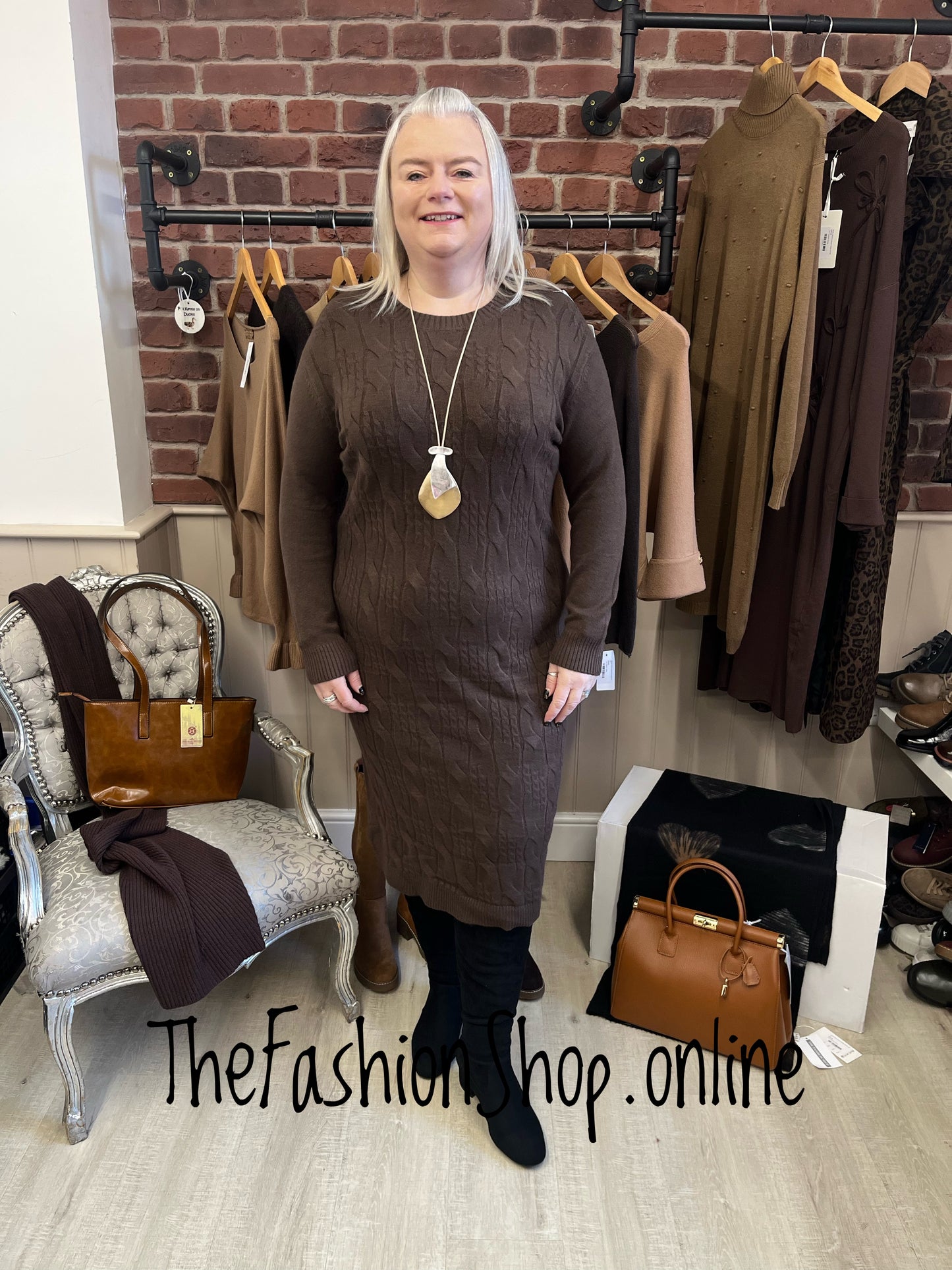 Alison brown cable knit jumper dress 14-18