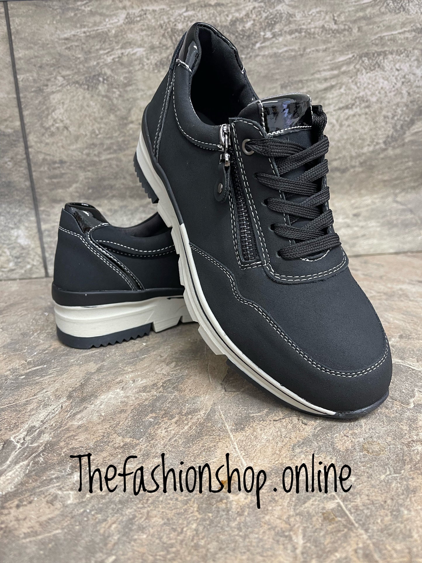 Black zip and lace trainer sizes 3-8
