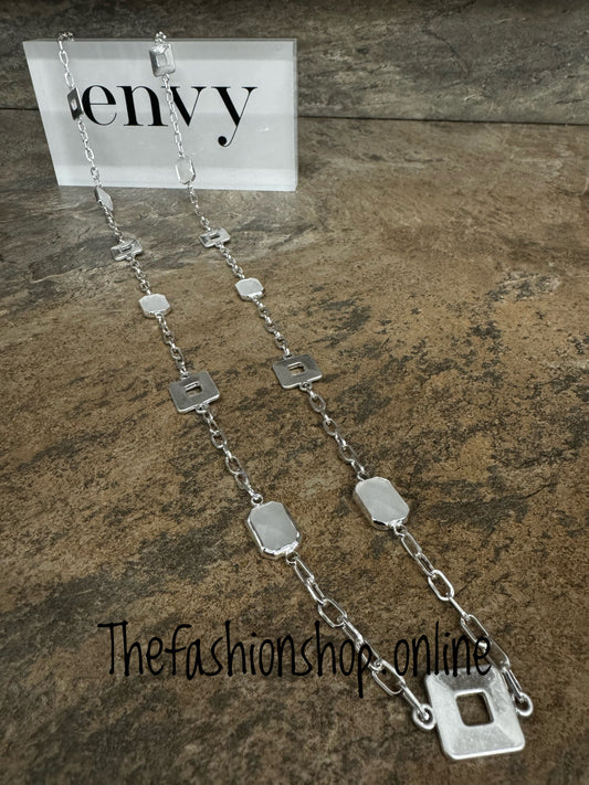 Envy silver squares with white stones necklace