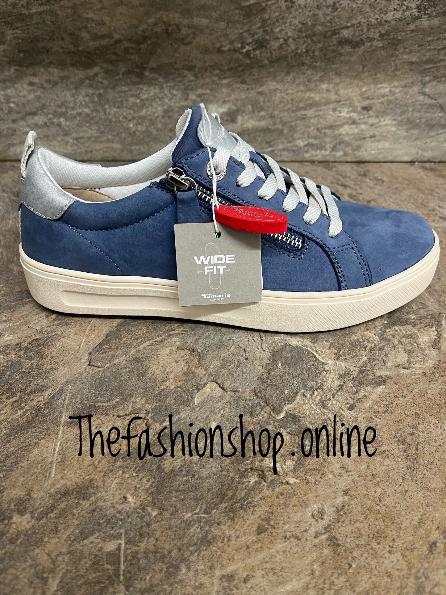 Tamaris denim blue nubuck leather wide fit trainers sizes 4-8 (37-41)