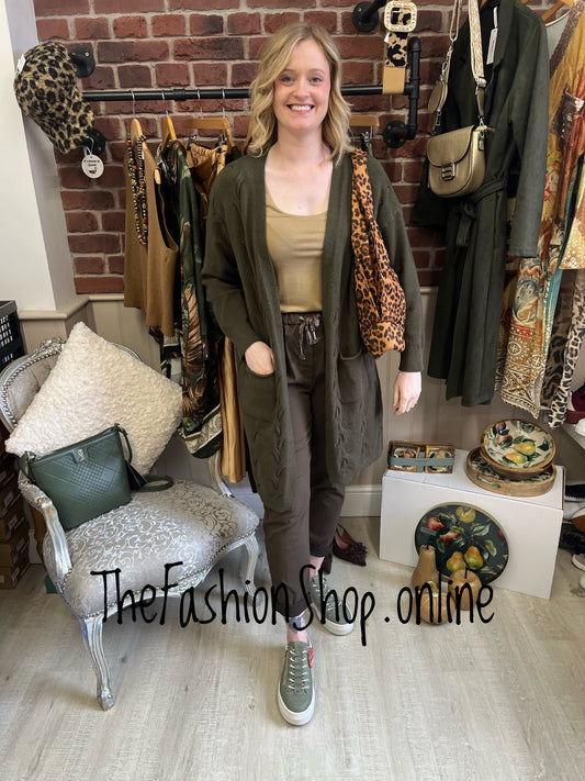 Bianca khaki mid length cardigan 12-16