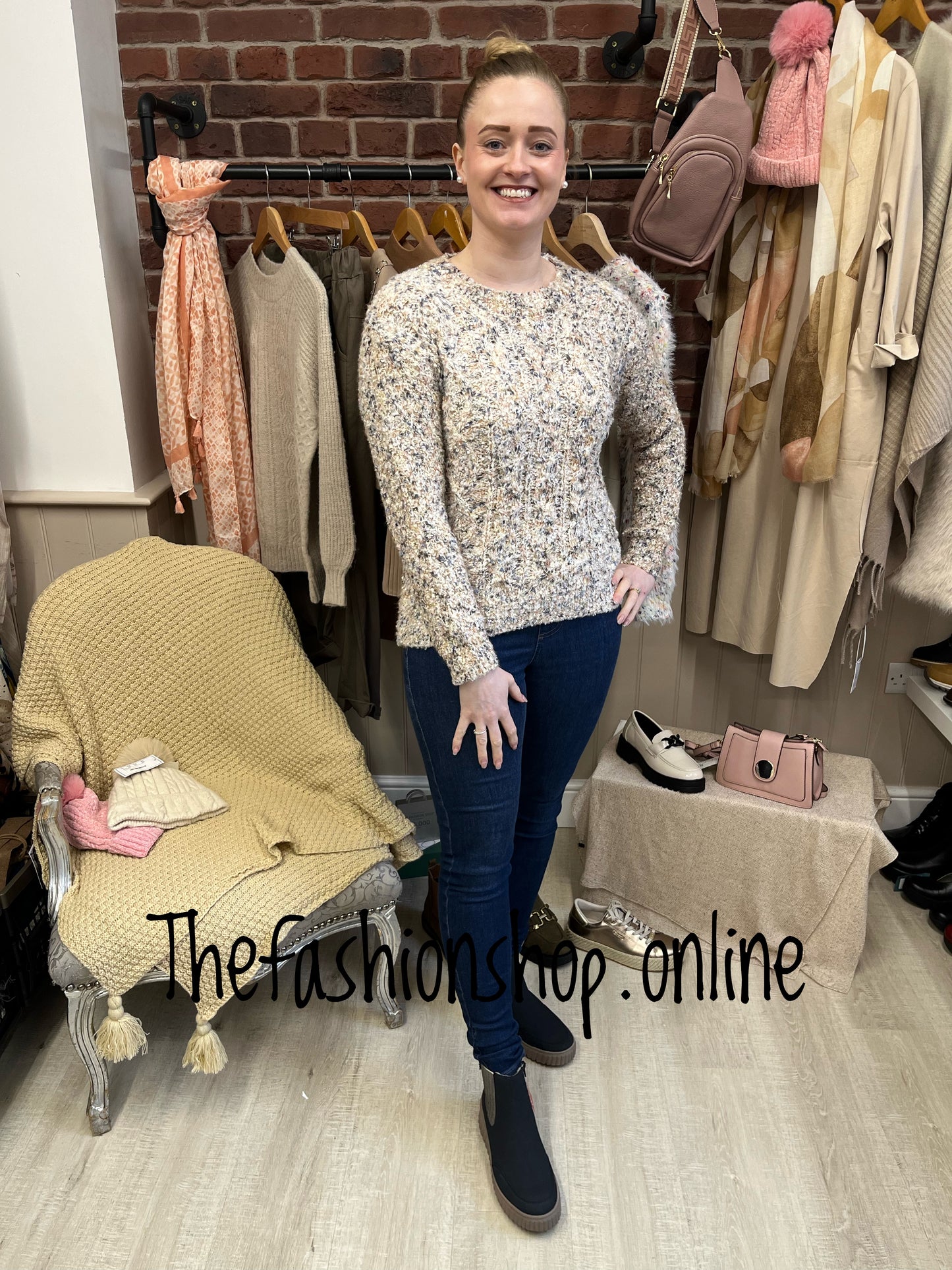 Camel round neck flecked jumper 8-16