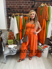 Kali orange back pocket linen trousers 10-18