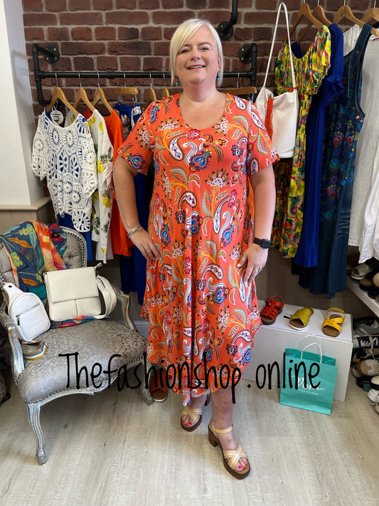 Stella Morgan orange paisley midi dress sizes 12-20