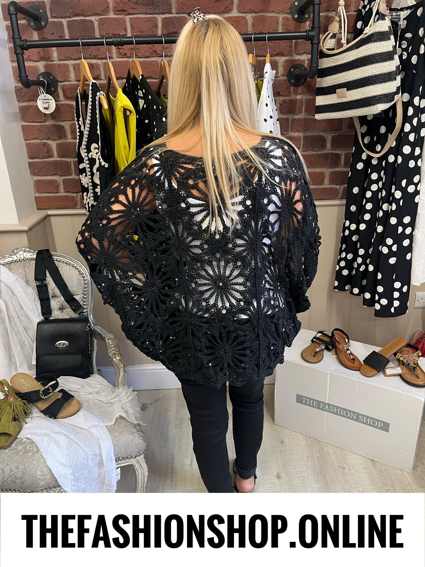 Rosalyn black crochet sequin top 12-20