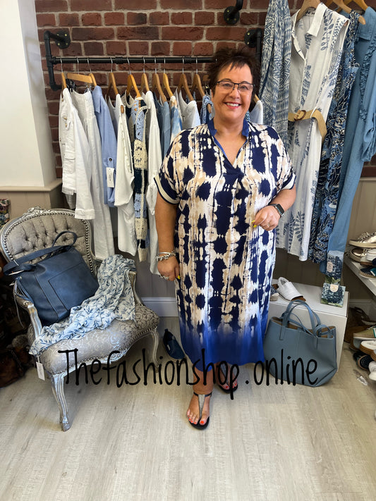 Crete navy v neck tunic dress 16-22