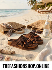 Freya Brown Boho tassel mules sizes 3-8 (36-41)