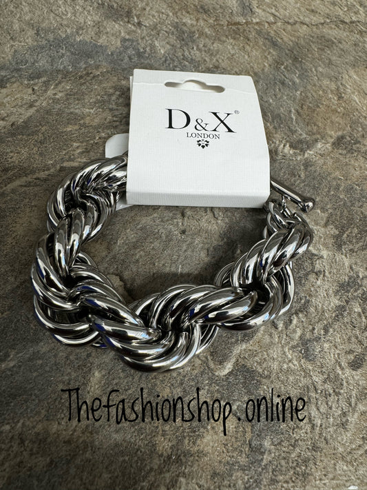 D&X Silver plated chunky knotted t-bar bracelet