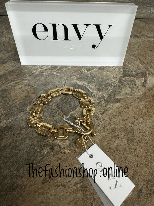 Envy gold square link t bar bracelet